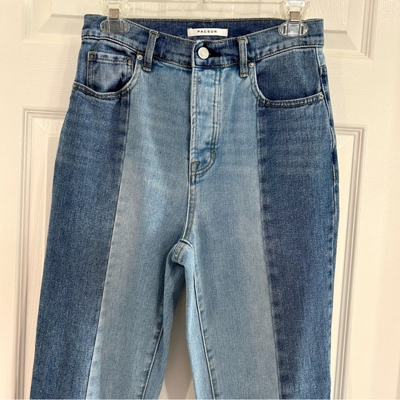 PacSun Women High Rise Straight Leg Jean Denim Sz 26 Two Tone Button Fly Raw Hem - Picture 5 of 12